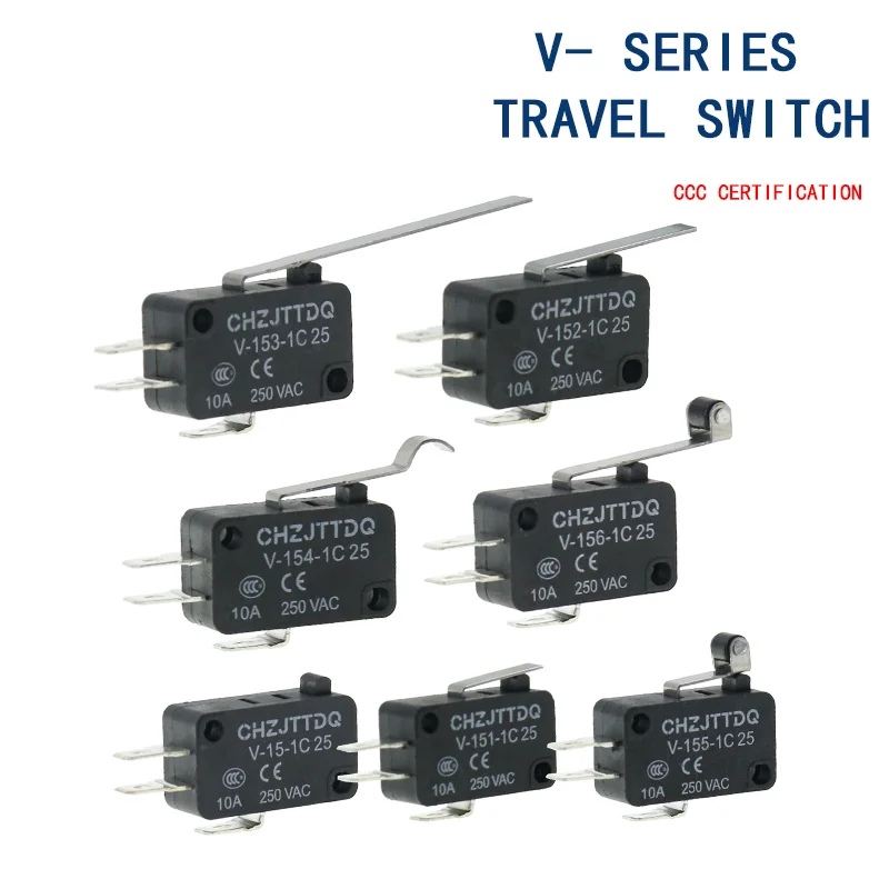 5 SZT. Mikroprzełącznik krańcowy chwilowy CHZJTTDQ V-15.V-151.V-152.V-153.V-154.V-155.V-156, wyłącznik krańcowy, srebrne styki