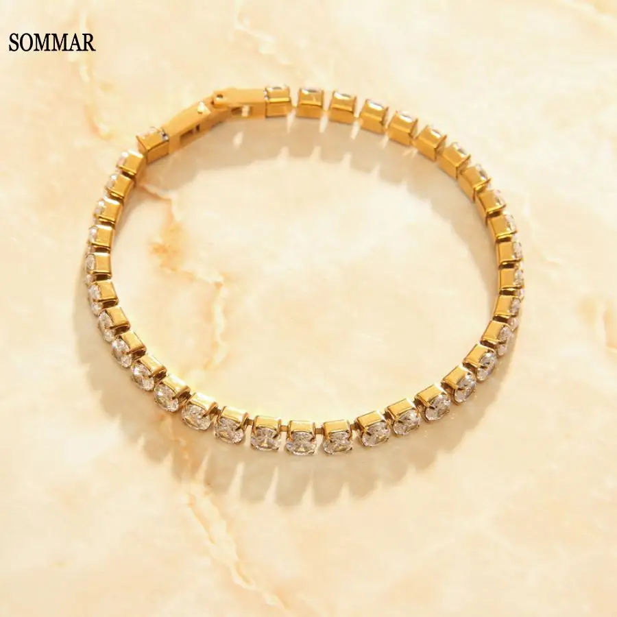 SOMMAR Fashion jewellery charms 18KGP Gold Filled female charm bracelet Gypsophila zircon erkek bileklik Fine Jewelry Gifts