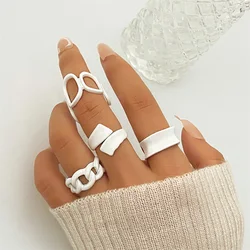 IPARAM Trendy Acrylic Geometric Hollow Ring Set For Women Bohemian White Open Adjustable Ring 2021 Fashion Jewelry Gift