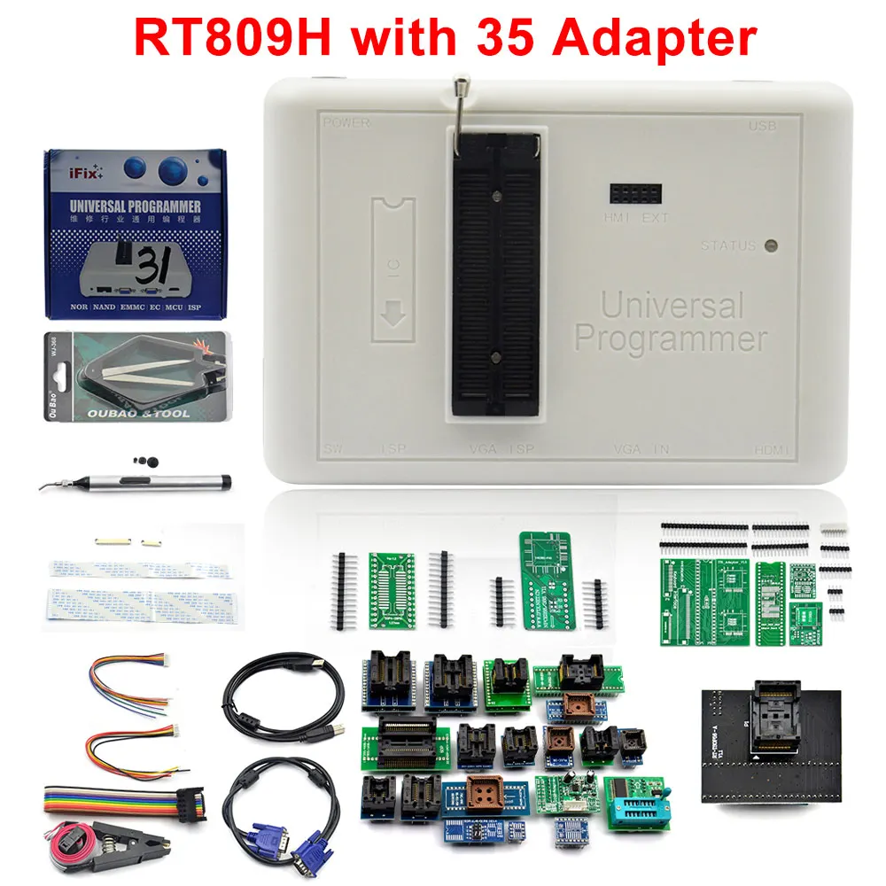 100% Original RT809H Universal Programmer EMMC-Nand FLASH +36 Chips +TSOP56 BGA48 Base EDID Cable VGA Adapter