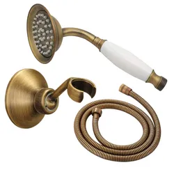 Antique Brass Telephone Style Bathroom Handheld Shower Head Water Saving Shower Head 1.5M shower hose Hand Shower Holder