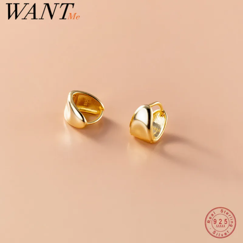 

WANTME 925 Sterling Silver Minimalist Punk Plated 18k Gold Glossy Huggies Earrings for Women Hip Hop Party Gothic Men Jewelry