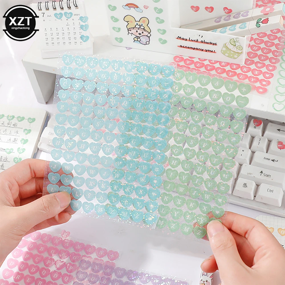 Yeni kalp şeklinde Kawaii lazer Bling mektup hediye alfabe çıkartmalar paketi renkli kendinden yapışkanlı Scrapbooking DIY kırtasiye için