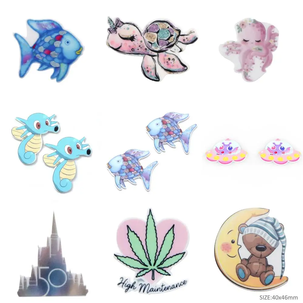 10pcs Fish Octopus Resin Flatback For Hair Bows Custom Cartoon Planar Resin Designs Crafts For DIY Phone Decorations,5Yc19712