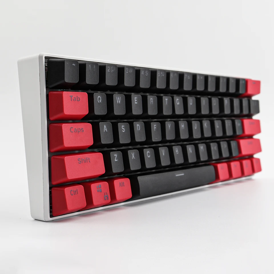 メカニカルキーボード用のPbtキーキャップ,61キー,赤,黒,ダブルカラー
