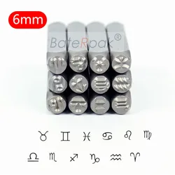 6mm Horoscope Twelve constellations Zodiac Sign 12pcs/set, DIY Bracelet Metal Jewelry Stamps