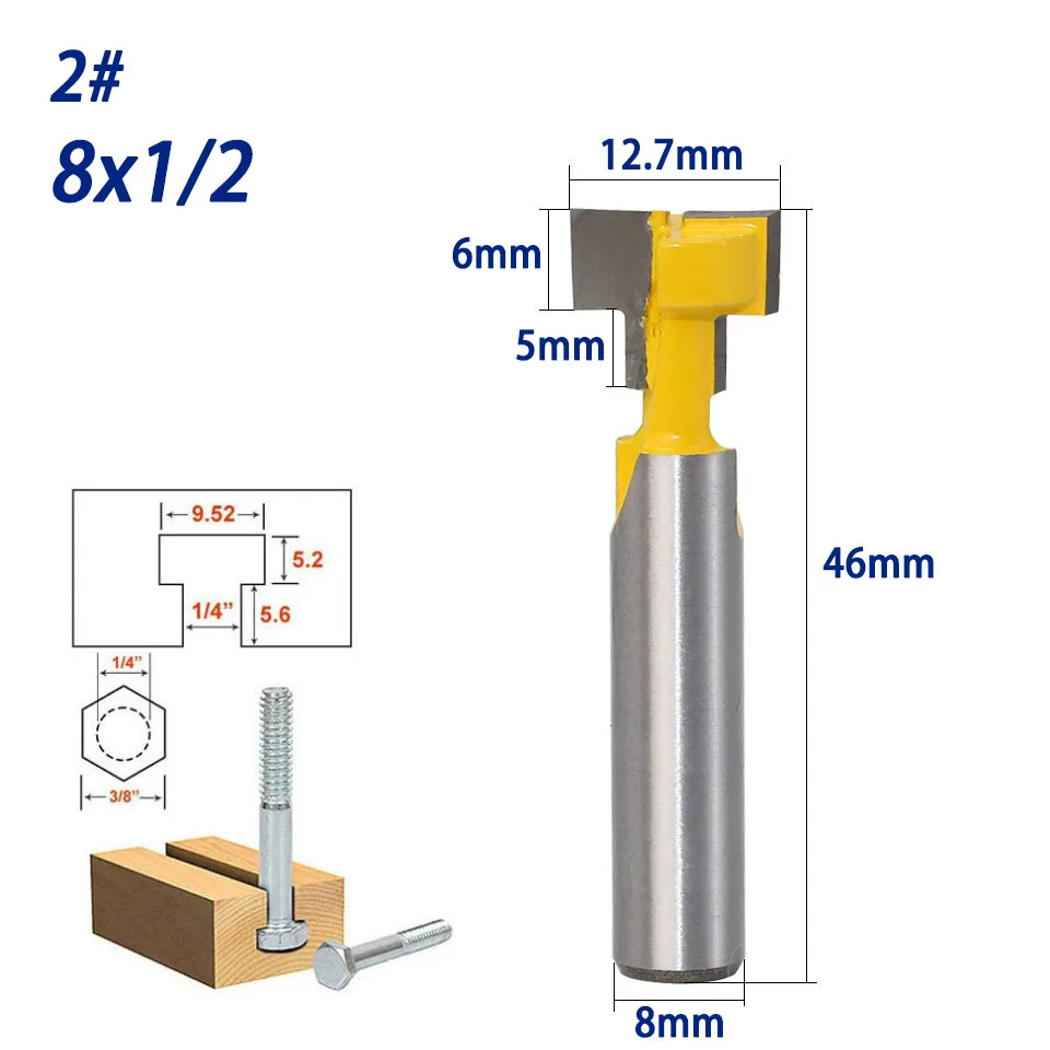 8mm Shank T-type Keyhole Cutter for Engraving for Wood Milling Machine Wood Cutter Frame Hanging Wall Cutting Tools