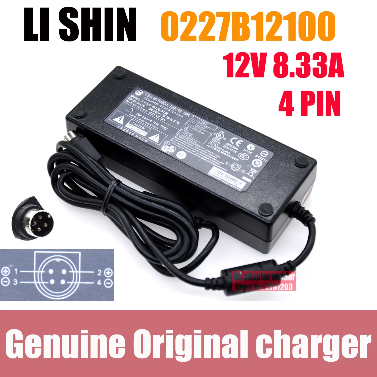 

Genuine 0227B12100 12V 8.33A Li Shin Power Supply Charger EA11001E 0415B20180 For nas qnap TS-419P II NAS delta EA11003E adapter