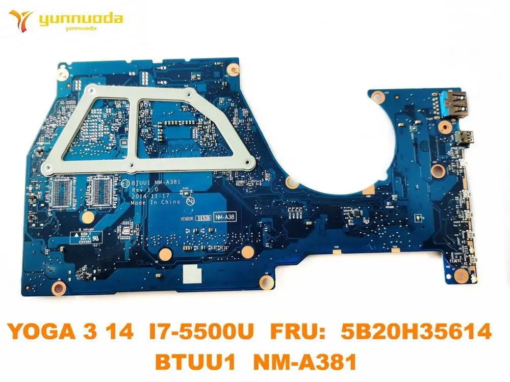 Original for Lenovo YOGA 3 14 Laptop  motherboard I7-5500U  FRU  5B20H35614  BTUU1  NM-A381 tested good free shipping