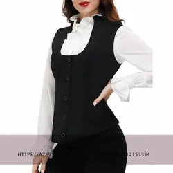 Chaleco de cuello redondo para mujer, ropa de negocios ajustada con 5 botones, ropa de trabajo de oficina Retro Steampunk