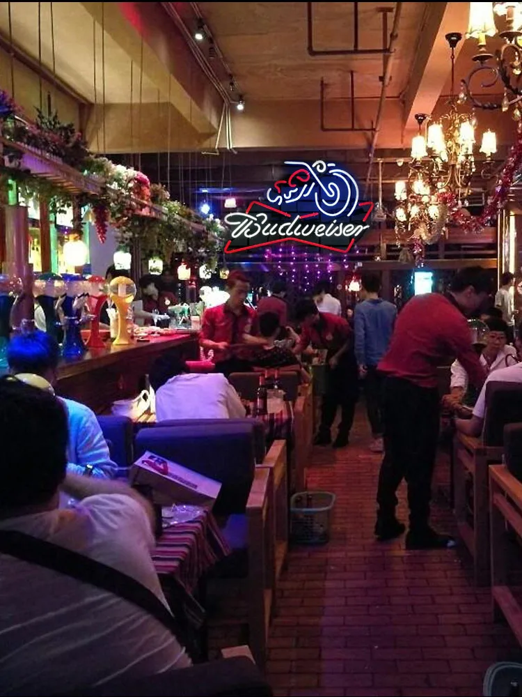 Enseigne au néon vintage Budweis, moto, bière, bar, pub, signe décroissant à la main, enseigne au néon pour décoration de chambre, enseigne emblématique de fenêtre, 10kv