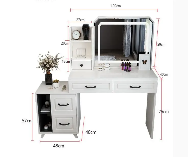 Nordic Kaptafel Slaapkamer Zuinig Multifunctionele Led Licht Spiegel