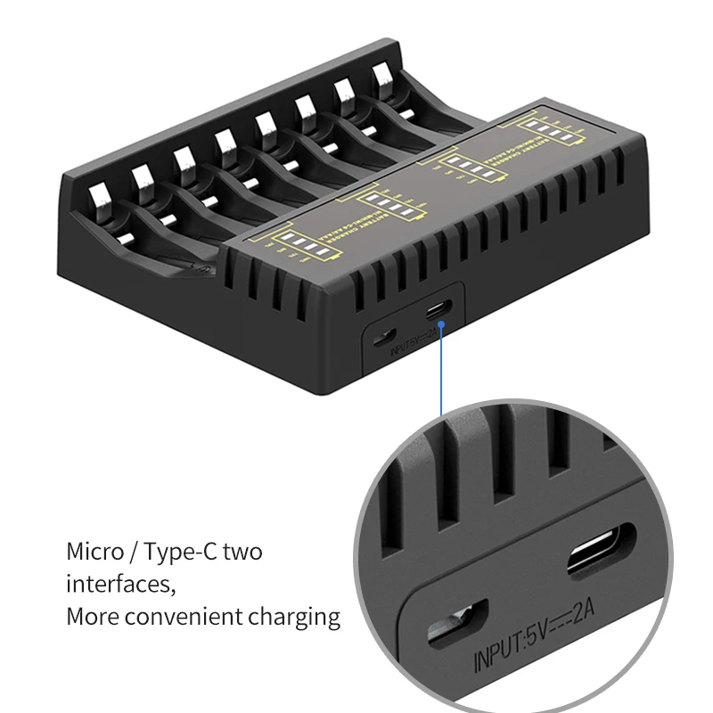 PUJIMAX Smart Battery Charger 8 Slots with LED Indicator for Ni-MH/Ni-Cd Rechargeable Battery Short Circuit Protection Chargers