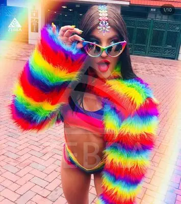 Party dance costume colorful plush coat gogo music festival rave bungee bar ds costumes