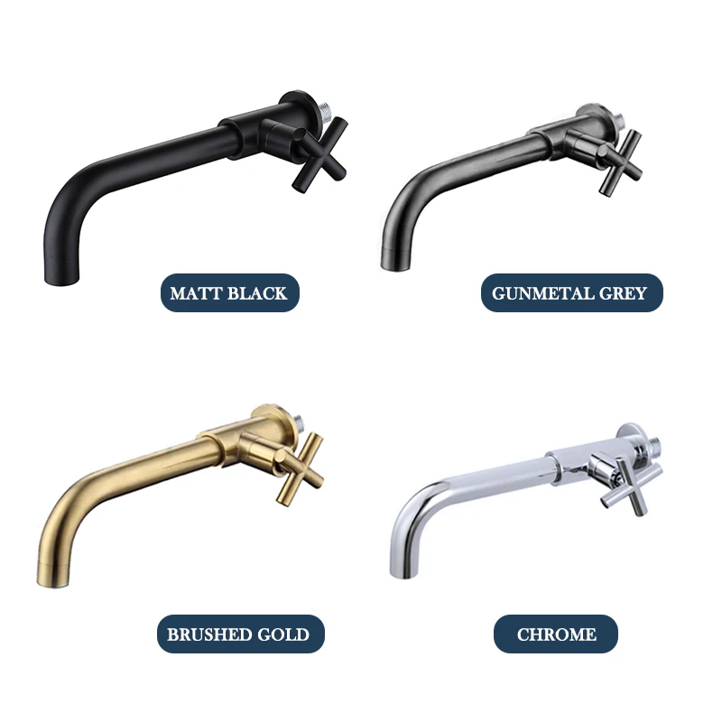 

Brass Concealed Wall Mount Single Cold Water Tap Basin Faucet Brushed Gold Black Chrome Grey Basin Long Spout Lavatory Bibcock