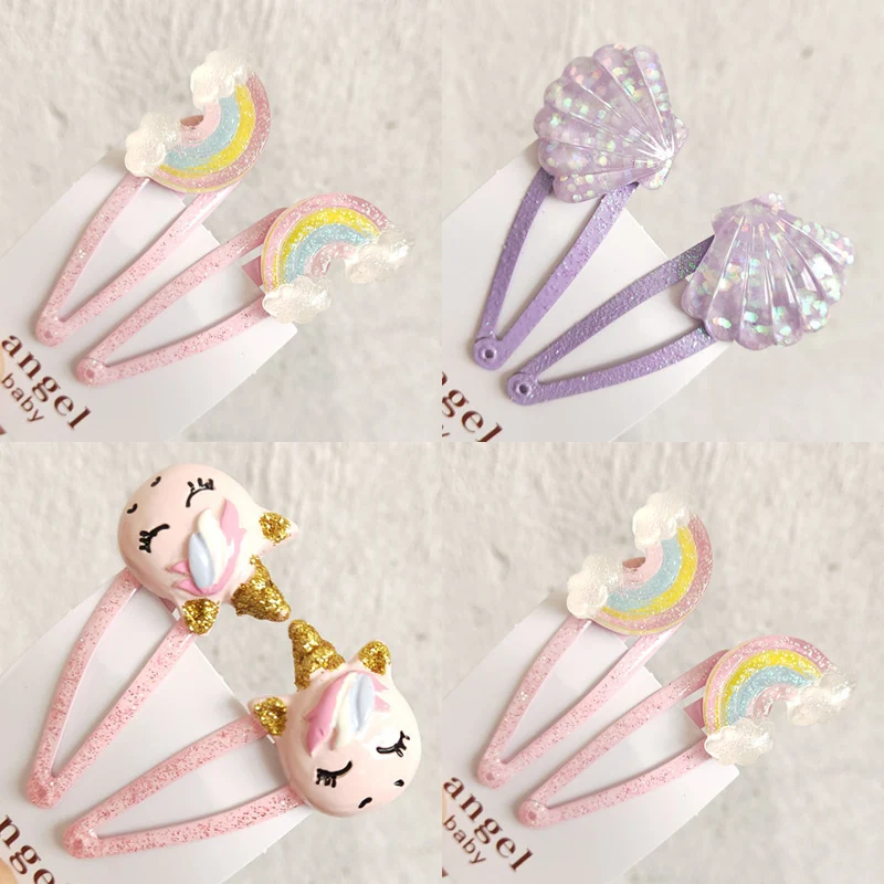 2PCS New Cartoon Cute Rainbow Shell BB Clips Girls Hair Accessories Kids Hairpins Children Headwear Baby Hair Clips Headdress