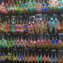 Wholesale 20 Pairs Mixed Lots Flower Carved Bohe Boucle Statement Earrings Mixed Style Women Bohemian Ethnic Long Drop Earrings