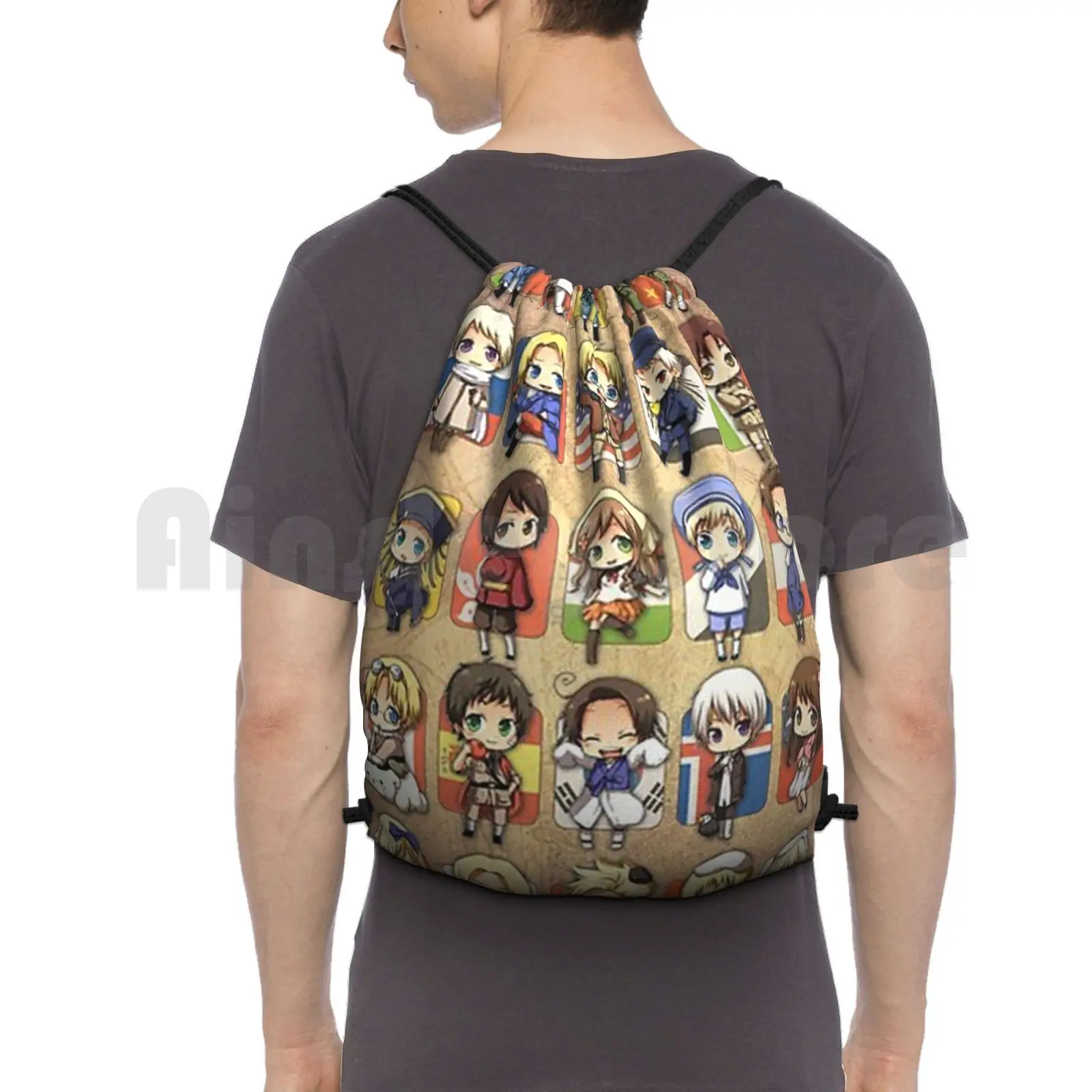 

Hetalia Group Backpack Drawstring Bag Riding Climbing Gym Bag Hetalia Chibi Anime