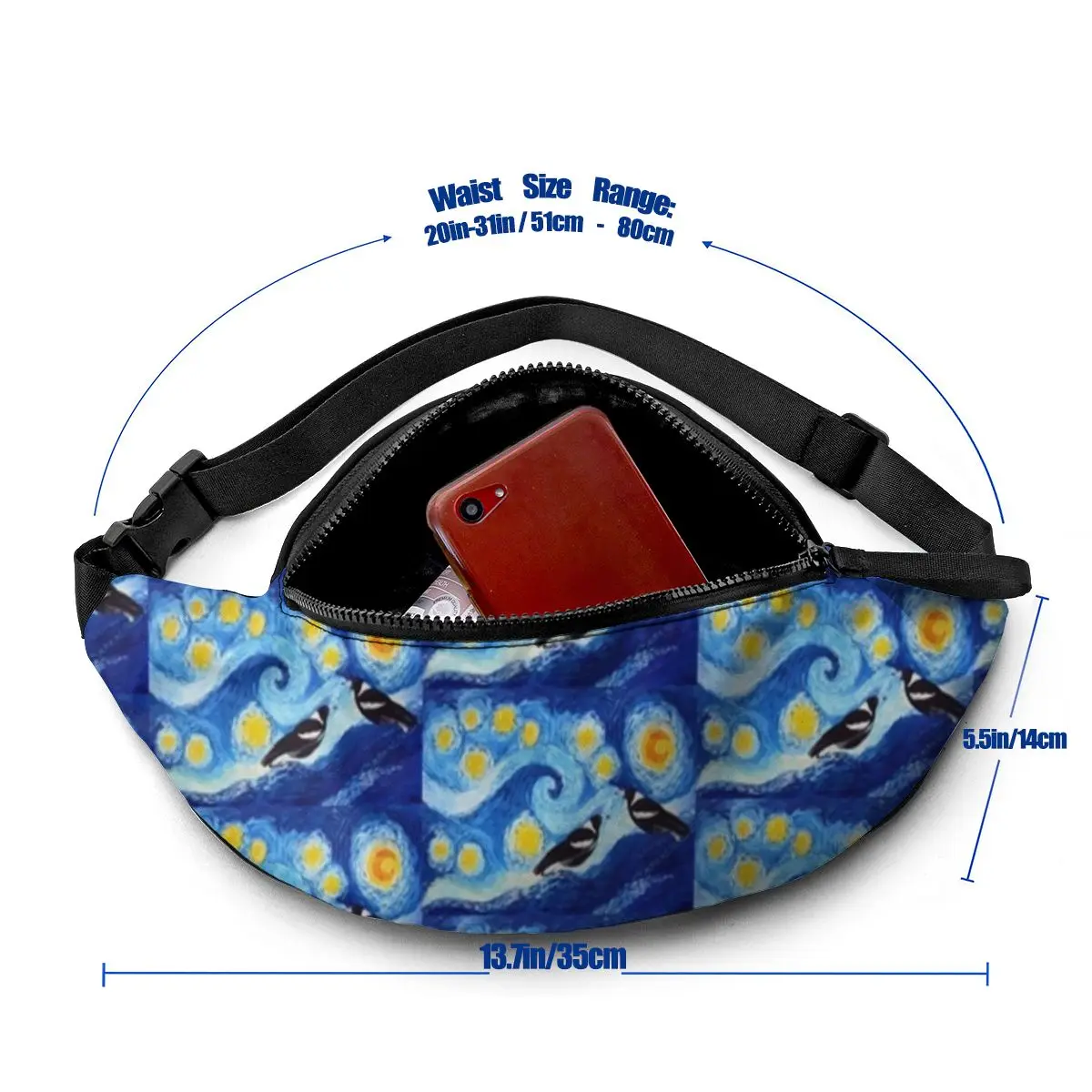 Van Gogh Starry Night Waist Bag Polyester Picture Waist Pack Women Jogging Bag