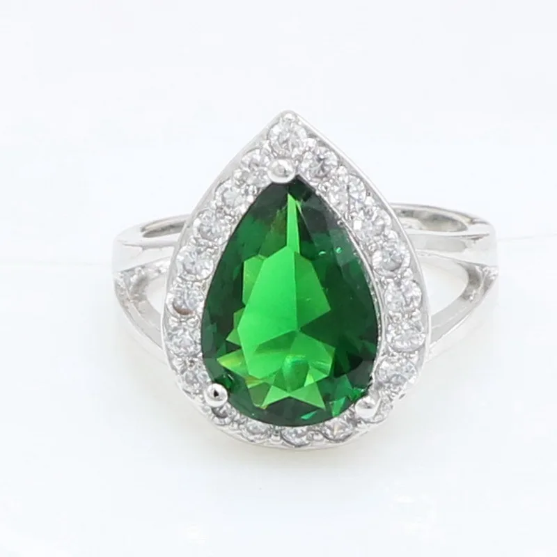 Xutaayi  Classic Women Engagement Party Jewelry High Quality Big Tear Drop Green Crystal Rings with Zirconia Stones R_1324