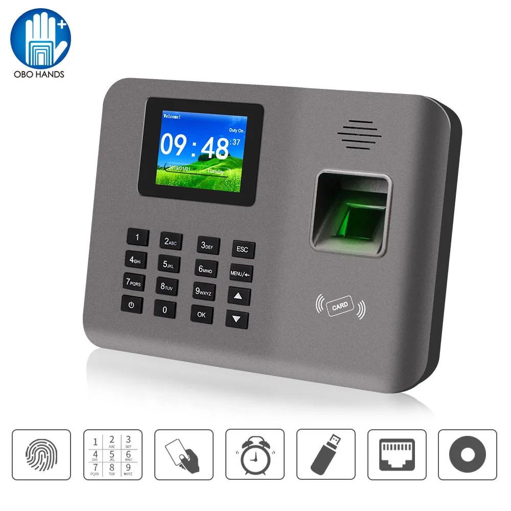 Realand 2.4inch Biometric Fingerprint Time Attendance Machine RFID Card TCP/IP/USB Employee Check-in/Check-out Device Software