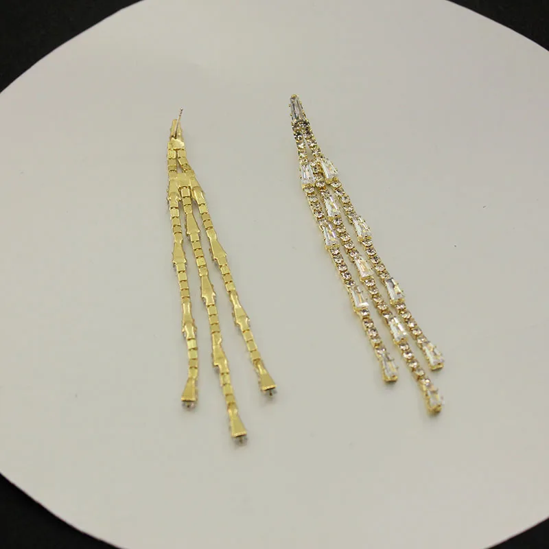 Shiny Full Rhinestone Drop Earrings for Women Square Long Tassel Crystal Dangle Earring Weddings Fashion Jewelry Gifts A349