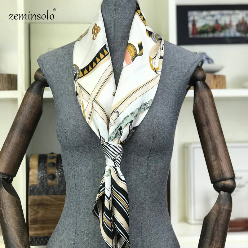 Kadın eşarplar ipek Foulard kare eşarp bayanlar lüks marka 90*90cm yaz plaj şallar Bandana at sarar başörtüsü kadın