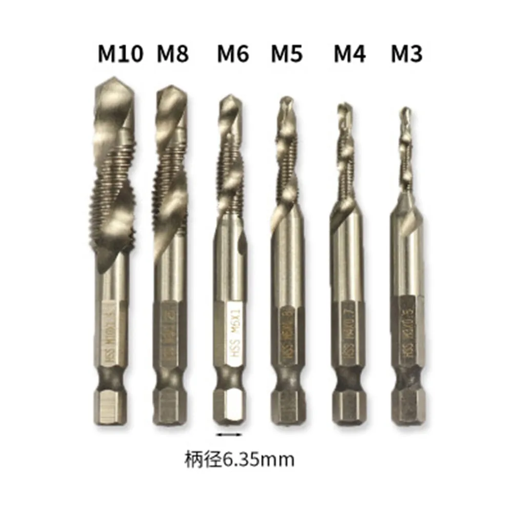 

M3-M10 6pcs/set High-speed HSS Steel Combination Drill Tap Bit Countersink Hex Shank