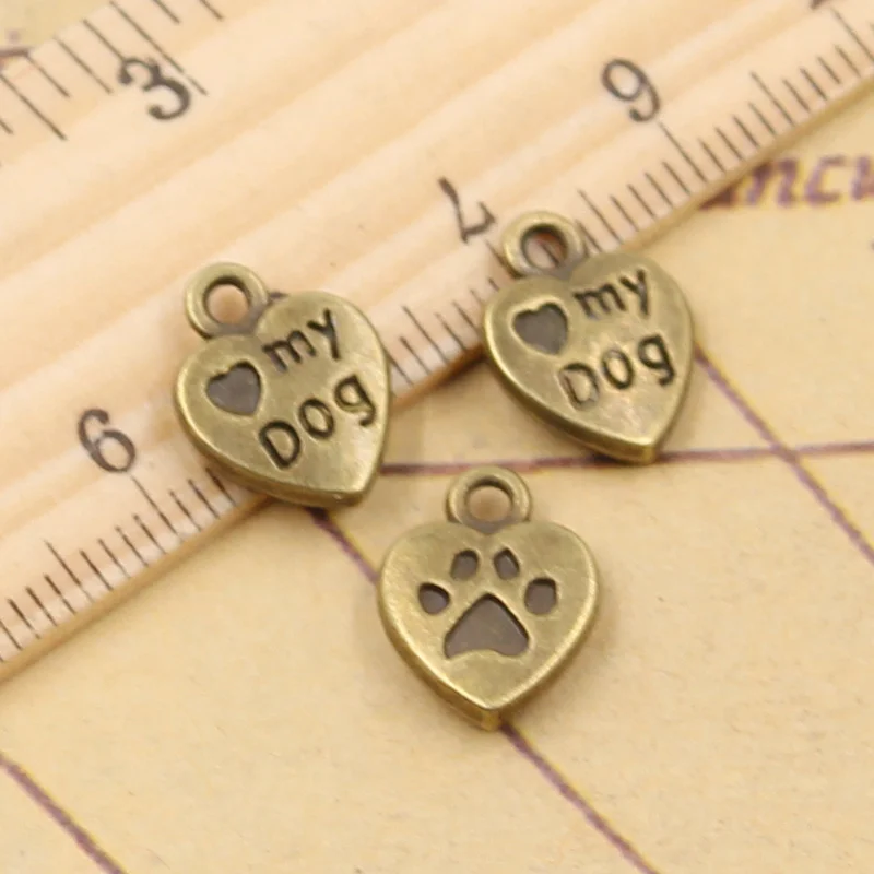 20pcs Charms Heart Love My Dog 13x10mm Tibetan Bronze Silver Color Pendants Antique Jewelry Making DIY Handmade Craft