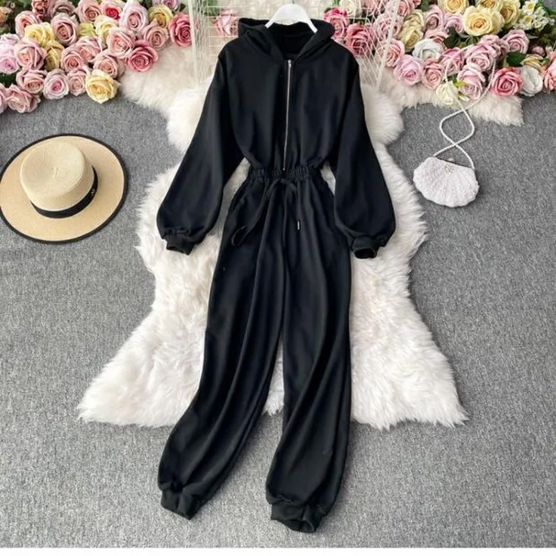 New Fashion Women Sexy Jumpsuit Long Sleeve High Waist Jumpsuit Hoodies Street Wear Drawrsing Jumpsiut Romper Long Trousers