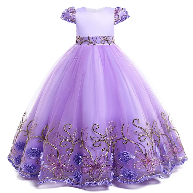 Girls\' Dress 2024 New Embroidered Lace Long Princess Dress Carnival High end Wedding Dress Ball Evening Dress 4-12 Years Old