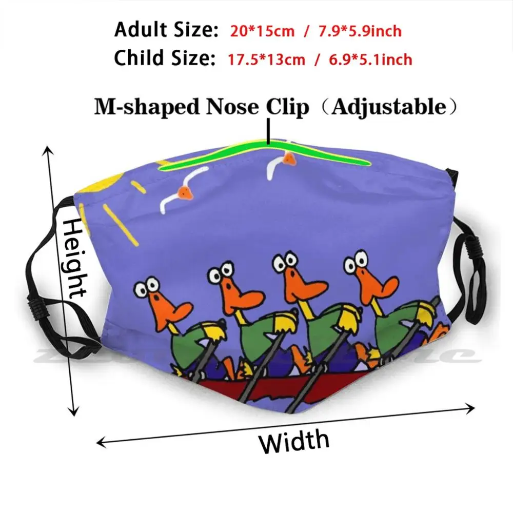 Funny Ducks In A Row Boat Cartoon Mask Adult Child Washable Pm2.5 Filter Logo Creativity Ducks Rowing Ducks In A Row Birds