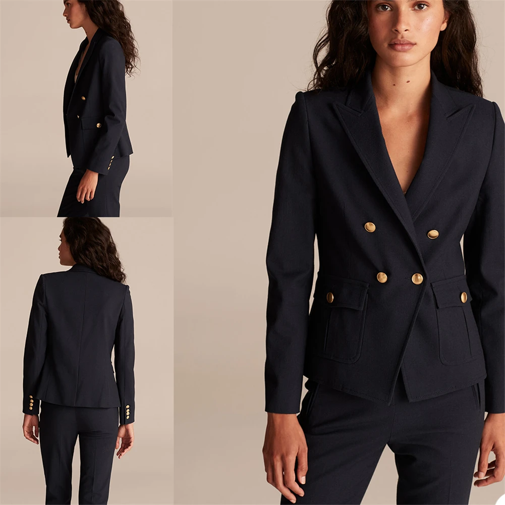 Classic Women Suits 2 Pieces Peaked Lapel Double Breasted Buttons Blazer Custom Made Office Lady Daily Casual Jacket