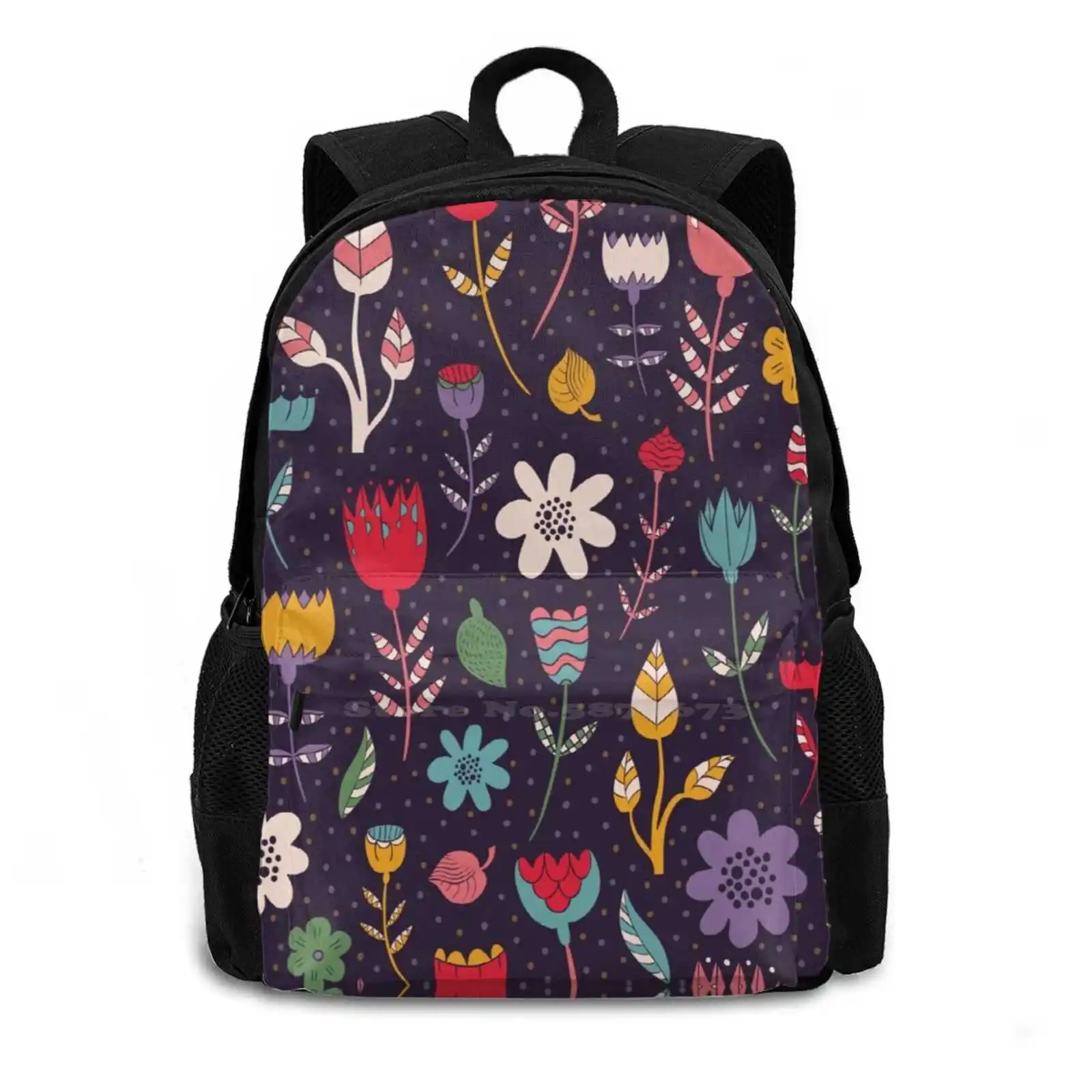 Colorful Arty Abstract Flowers Fashion Travel Laptop School Backpack Bag Snow Flower Floral Garden Black And White Flower