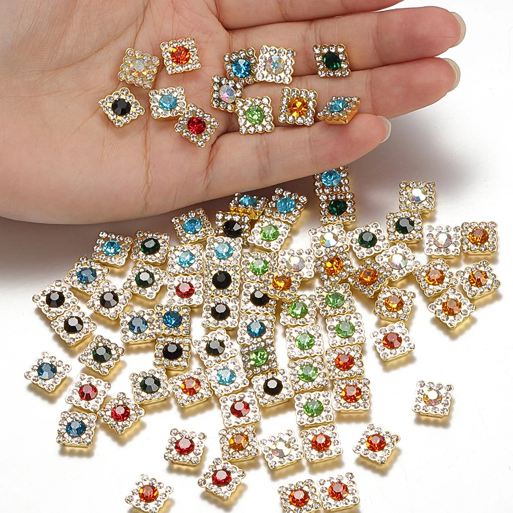 100pcs 10mm Square Rhinestone Cabochon Bead for Needdlework DIY Jewelry Making Crystal Headband Patch Handmade Craft Accessories