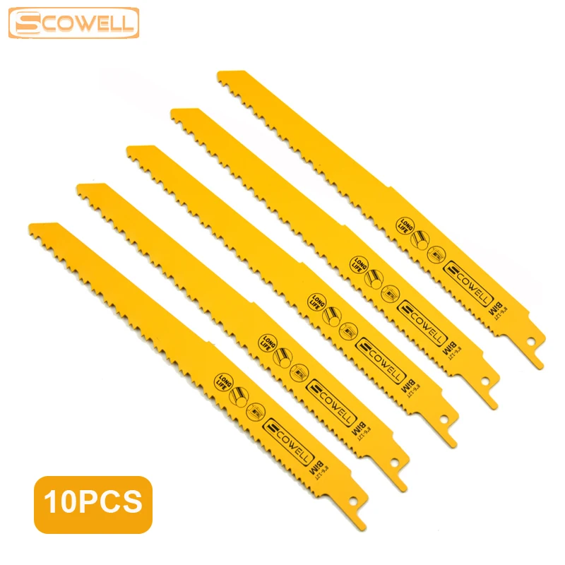 5 Pack 8 inch 6/12TPI Progressor Teeth Bimetal Reciprocating Saw Blade Cut wood and nail DIY Tools Sabre Saw Blades S3456XF