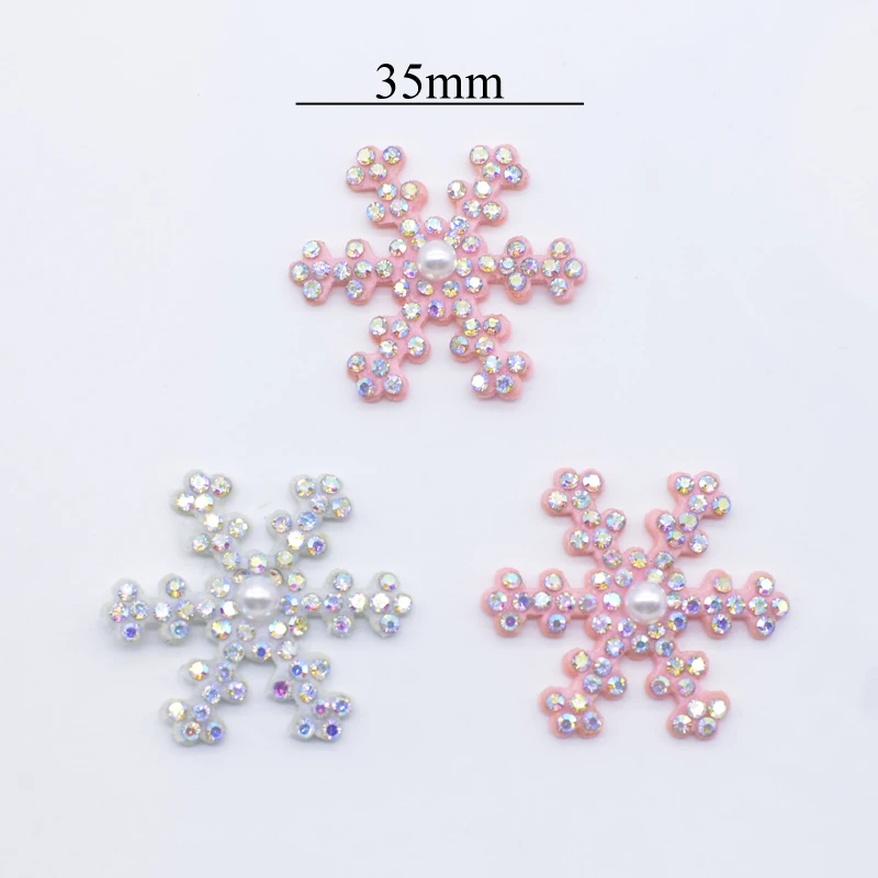 10Pcs 35mm Rhinestone Snowflakes Applique for DIY Christmas Clothes Hat Shoes Patches Headwear Hair Clip Bow Decor Accessories