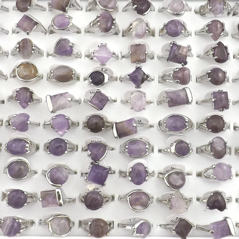 Natural Purple Crystal Stone Rings European Style Women's Ring Bague 50pcs Valentine's Day Gift