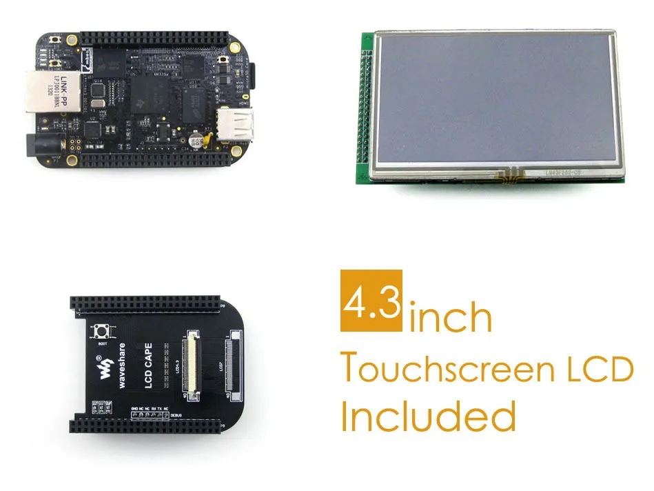 BB nero pacchetto C con BeagleBone nero Rev C 512MB 4GB 8bit braccio Cortex-A8, schermo LCD da 4.3 pollici, include 8 moduli