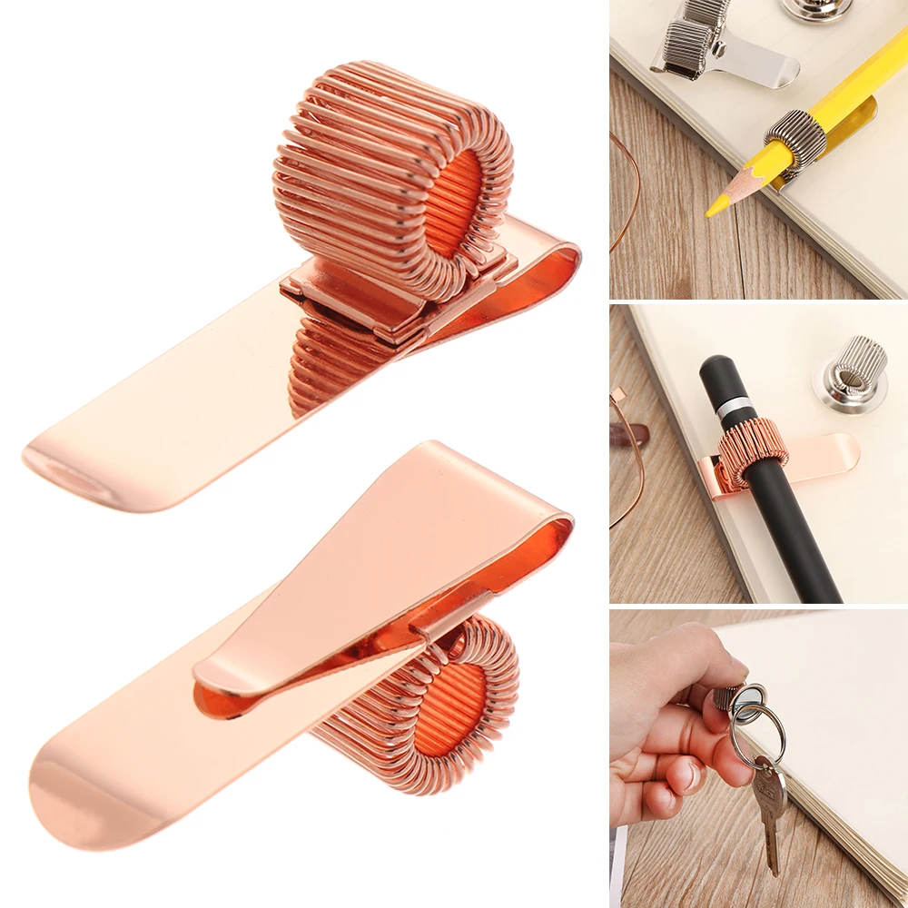 Portable Spring Pen Clip Metal Pencil Holder Single Hole Double Opening Triple Orifice Elastic Loop Portable Writing Stationery