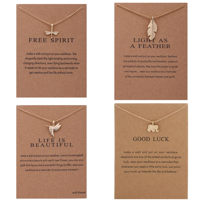 Fashion Message Card Jewelry Women Pendant Necklace Cat Ear Bird Animal Circle Geometric Necklaces Pendant Clavicle Chain Collar