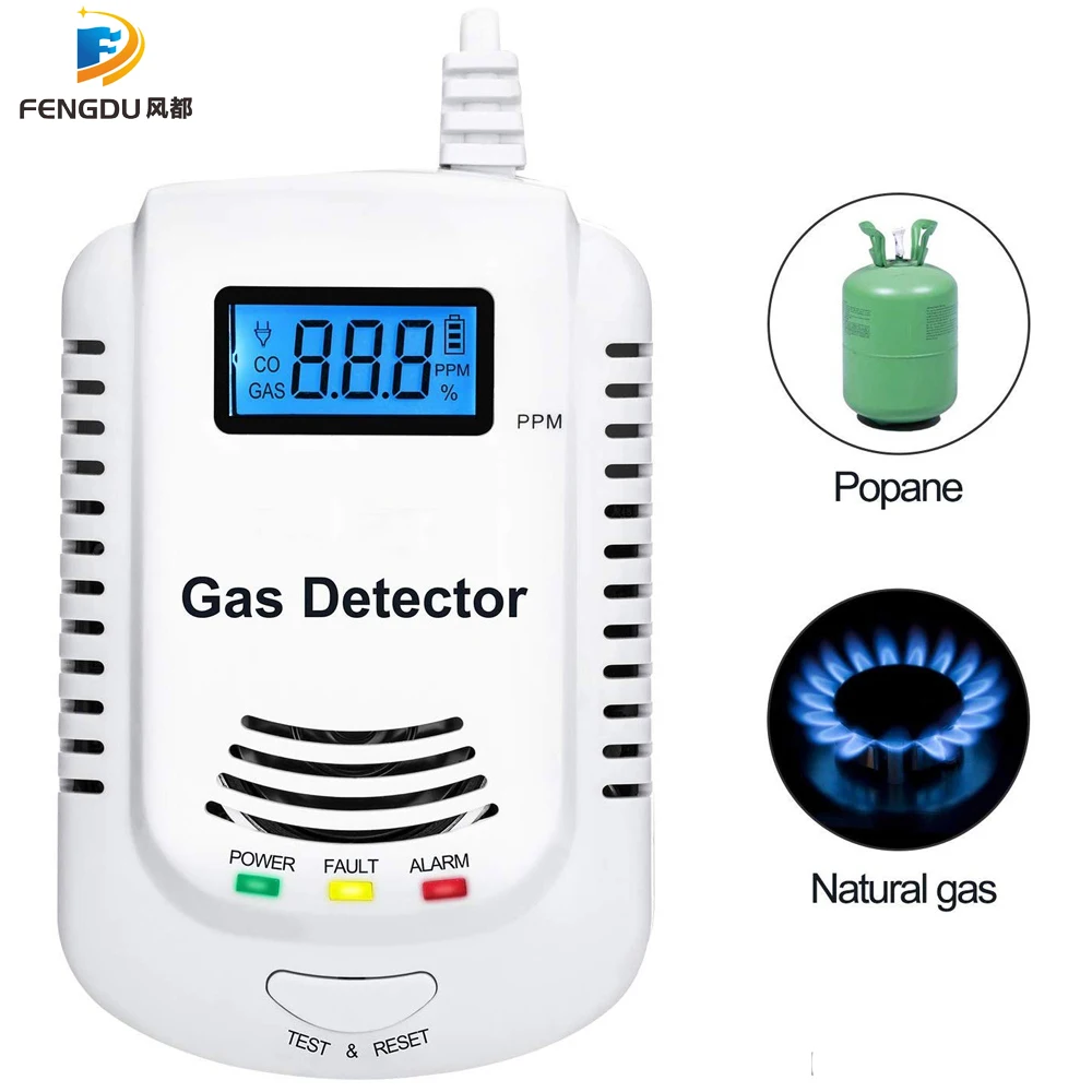 Kit de alarma de cocina con SENSOR de fugas de GAS, DETECTOR de GAS, advertencia de voz, enchufe independiente de la UE, pantalla LCD Natural,