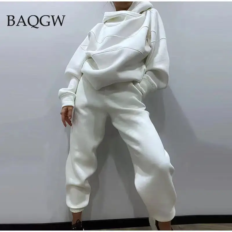 Solid Womens Oversized Tracksuit Warm Fleece Suits Hoodies Tops Casual Sweatshirts Jogging Pant Two Piece Outfits Sweatpants