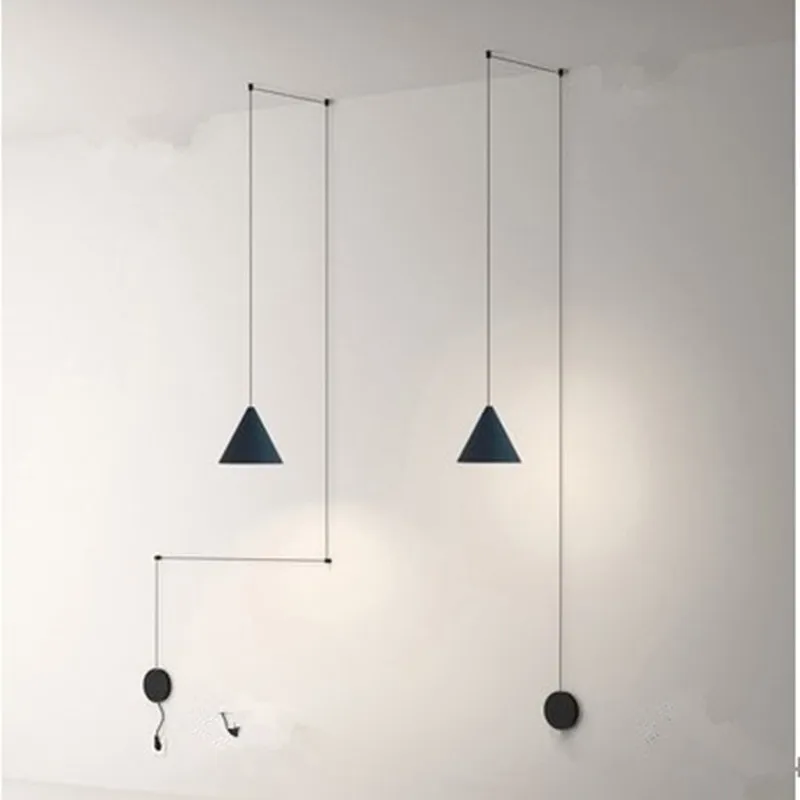 

Modern Light Black Metal Long Wire Cone Shape Pendant Lamp Kitchen Island Hanging Lamp Bedside Suspension Lighting