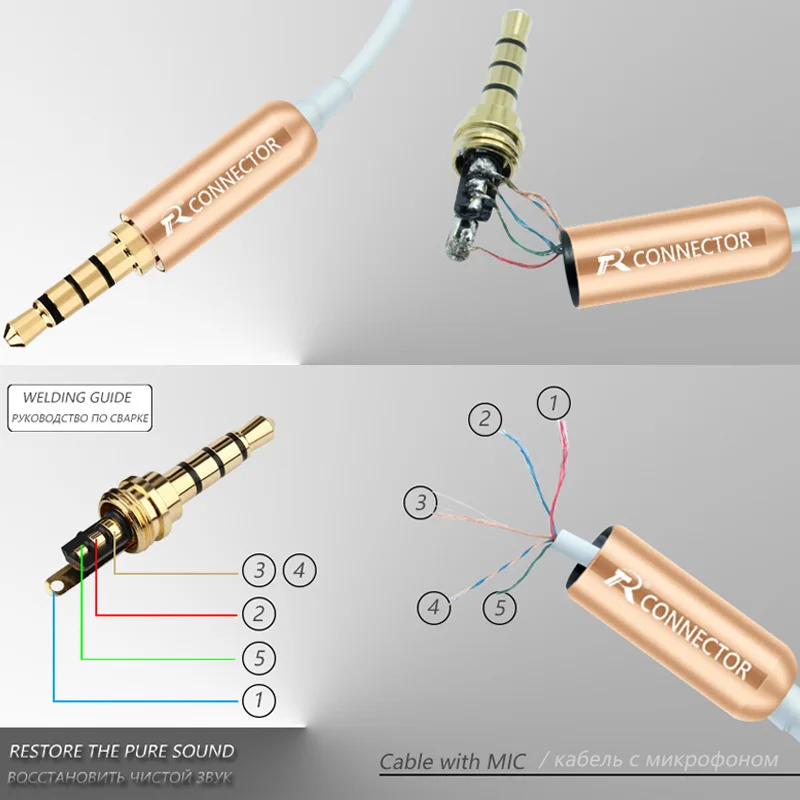 10pcs/lot Aluminum Tube 3.5mm 4 Poles Stereo Connector with Tails Gold Plated Male Plug Audio Jack 3.5mm R Connector Wholesales image 6