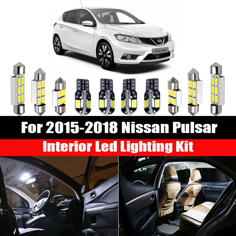 For 2015 2016 2017 2018 Nissan Pulsar 8X Bulbs Canbus White Car LED Interior Dome Trunk Roof Light Kit  Reverse Back Up Lamp