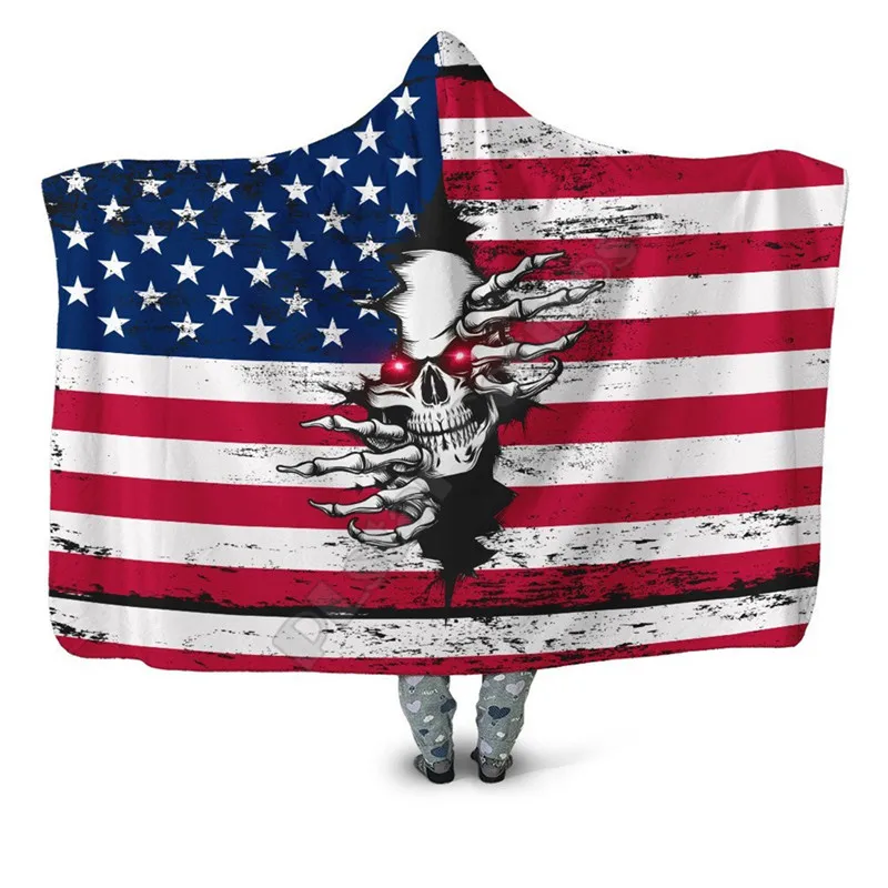 American Red Eyes Skull 3d Printed Hooded Blanket Adult Kids Sherpa Fleece Blanket Cuddle Offices in Cold Weather Gorgeous