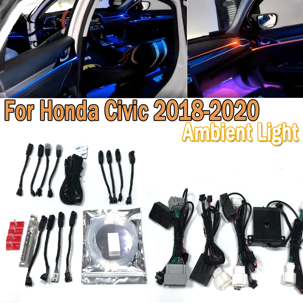 PMFC Ambient Lights Blue/64-Colors Whole Car Decorative Trims Interior Four Doors Foot Atmosphere Lamp For Honda Civic 2018-2020