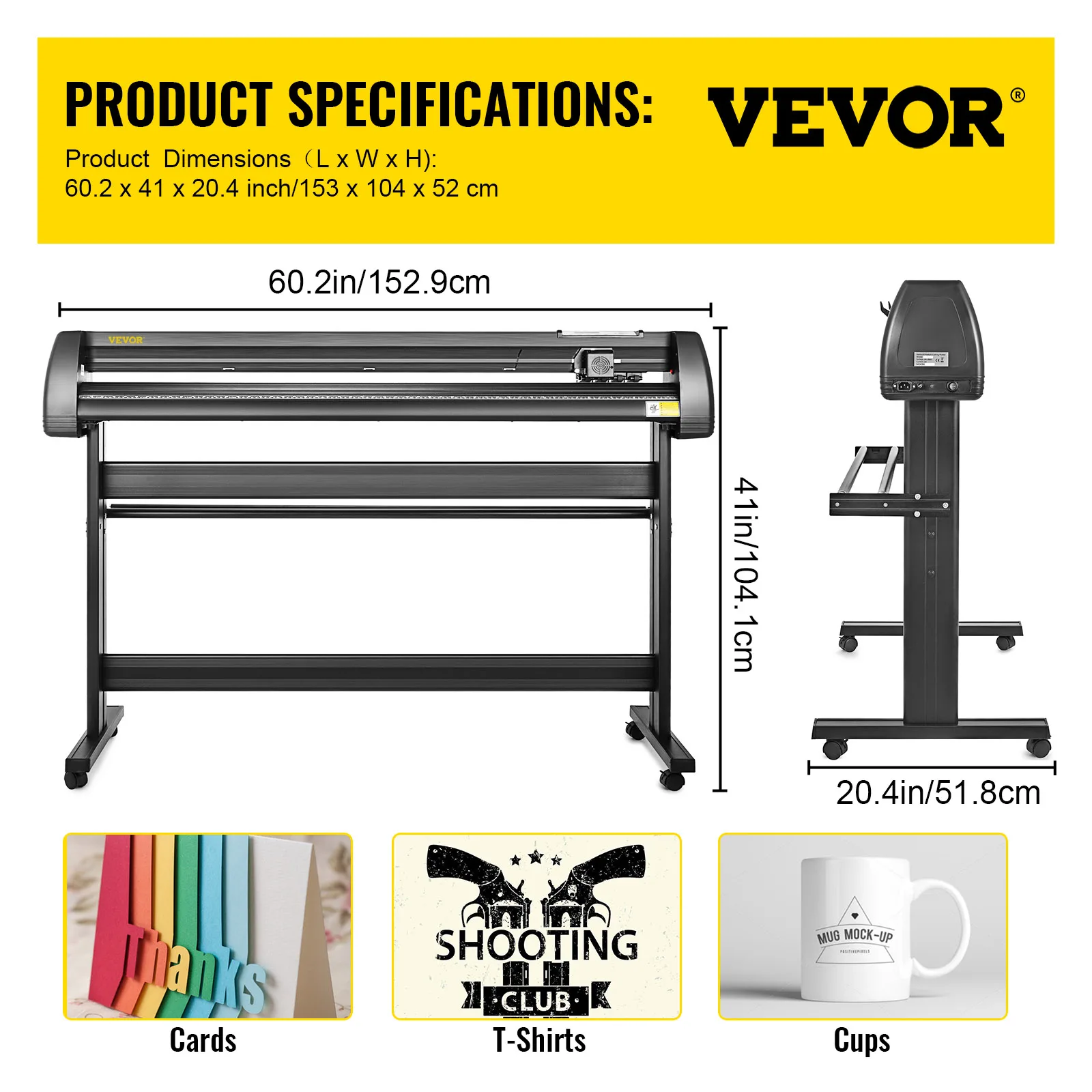 VEVOR 53 بوصة الفينيل القاطع راسمة تسجيل آلة قطع البرمجيات 3 شفرات شاشة LCD لديي الحرف الإعلانات الحرفية