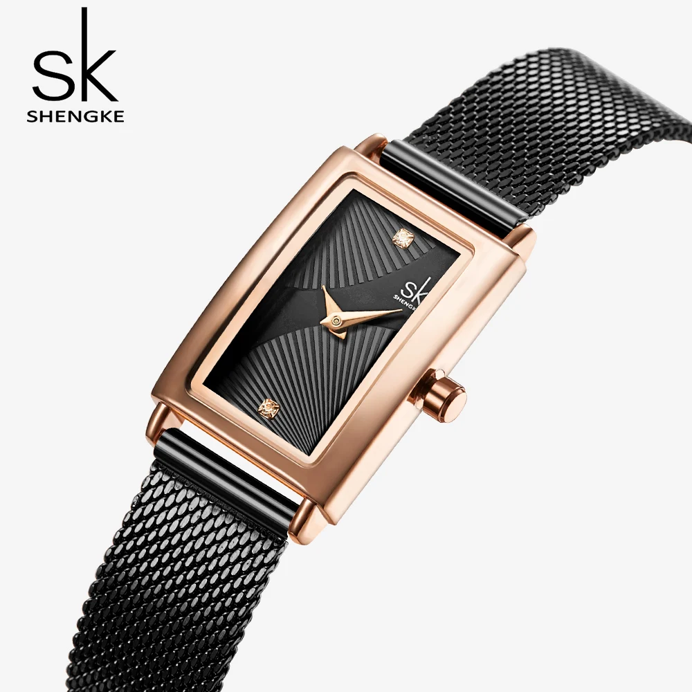 Shengke Vrouwen Horloges Fashion Genève Designer Dames Horloge Luxe Merk Rechthoek Quartz Gouden Horloge Luxe Geschenken Voor Vrouwen